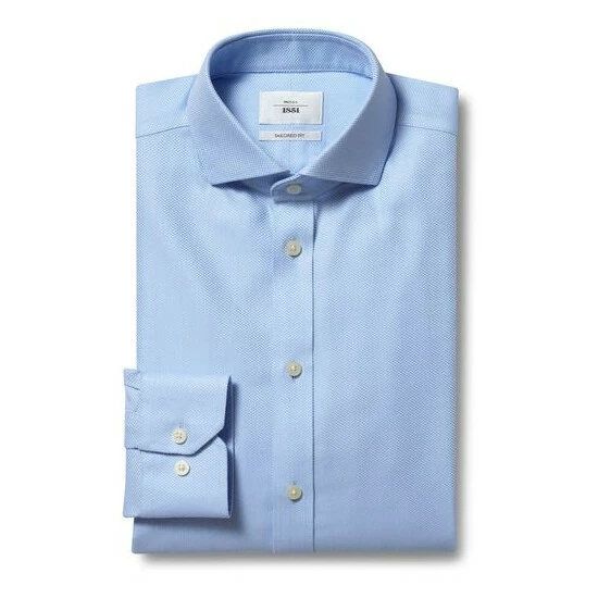 Moss Bros Moss Tailored Fit Sky Single Cuff Arrow Weave Zero Iron Shirt 4 Moss Bros Moss Tailored Fit Sky Single Cuff Arrow Weave Zero Iron Shirt - Image 4