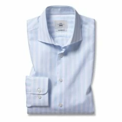 Moss Bros Moss Blue Tailored Fit Egyptian Cotton Sky Stripe Shirt