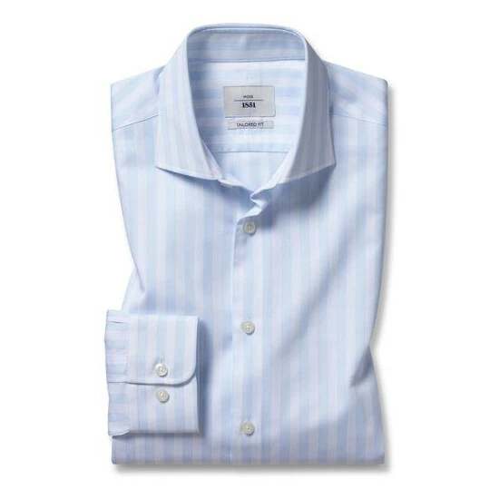 Moss Bros Moss Blue Tailored Fit Egyptian Cotton Sky Stripe Shirt 2 Moss Bros Moss Blue Tailored Fit Egyptian Cotton Sky Stripe Shirt - Image 2