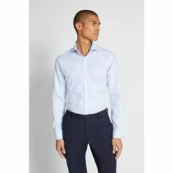 Moss Bros Moss Blue Slim Fit Sky Oxford Check Non-Iron Shirt