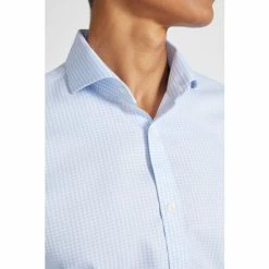 Alternative view of Moss Bros Moss Blue Slim Fit Sky Oxford Check Non-Iron Shirt
