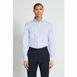 Moss Bros Slim Fit Sky Blue Poplin Stripe Non-Iron Shirt