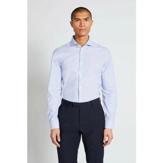 Moss Bros Slim Fit Sky Blue Poplin Stripe Non-Iron Shirt 1 Moss Bros Slim Fit Sky Blue Poplin Stripe Non-Iron Shirt