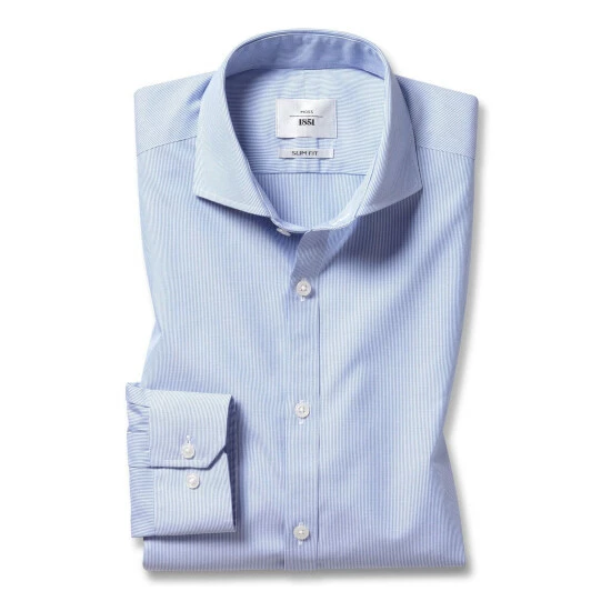 Moss Bros Slim Fit Sky Blue Poplin Stripe Non-Iron Shirt 4 Moss Bros Slim Fit Sky Blue Poplin Stripe Non-Iron Shirt - Image 4