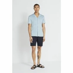 Alternative view of Moss Bros Moss Tailored Fit Ice Blue Cuban Collar Shirt