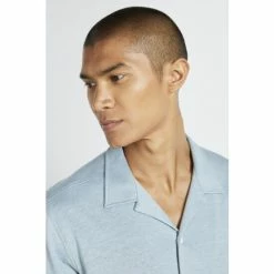 Moss Bros Moss Tailored Fit Ice Blue Cuban Collar Shirt -Moss Bros shop unnamed file 257