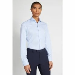 Moss Bros Moss Blue Slim Fit Sky Pinpoint Oxford Non-Iron Shirt