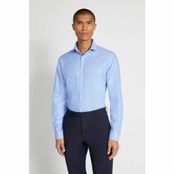 Moss Bros Moss Blue Slim Fit Royal Oxford Non-Iron Shirt
