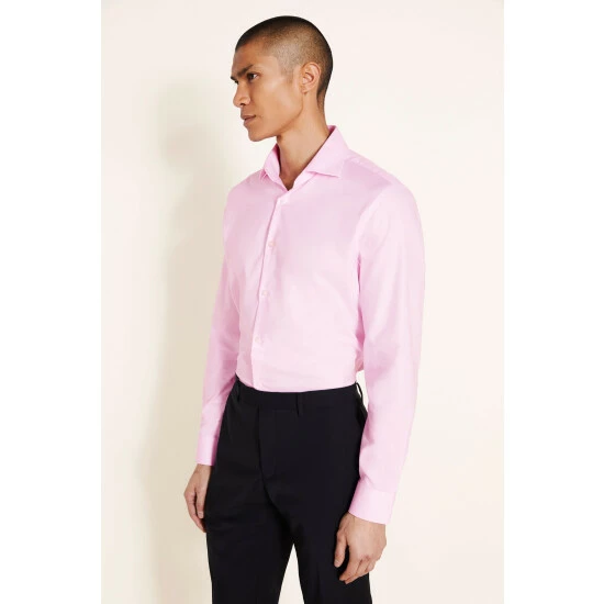 Moss Bros Moss Slim Fit Pink Dobby Stretch Shirt 1 Moss Bros Moss Slim Fit Pink Dobby Stretch Shirt