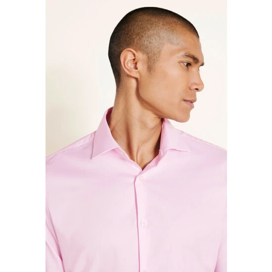 Moss Bros Moss Slim Fit Pink Dobby Stretch Shirt 2 Moss Bros Moss Slim Fit Pink Dobby Stretch Shirt - Image 2