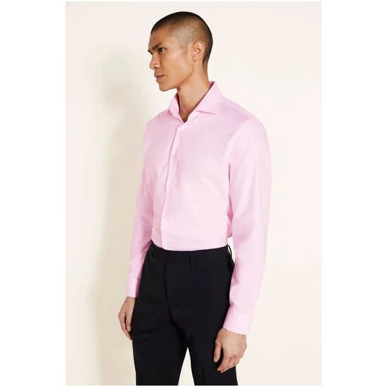 Moss Bros Moss Slim Fit Pink Dobby Stretch Shirt 4 Moss Bros Moss Slim Fit Pink Dobby Stretch Shirt - Image 4