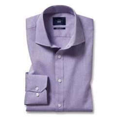 Moss Bros Moss Regular Fit Single Cuff Two Colour Lilac Dobby Shirt