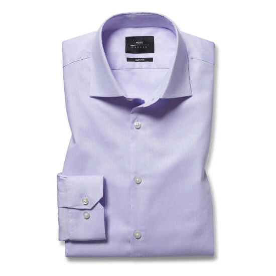 Moss Bros Moss Slim Fit Lilac Dobby Stretch Shirt 1 Moss Bros Moss Slim Fit Lilac Dobby Stretch Shirt