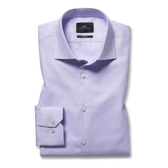 Moss Bros Moss Slim Fit Lilac Dobby Stretch Shirt 2 Moss Bros Moss Slim Fit Lilac Dobby Stretch Shirt - Image 2