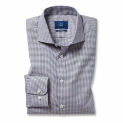 Moss Bros Tailored Fit Taupe Puppytooth Single Cuff Shirt -Moss Bros shop unnamed file 295