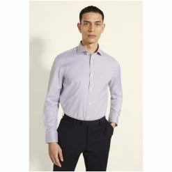 Moss Bros Tailored Fit Taupe Puppytooth Single Cuff Shirt -Moss Bros shop unnamed file 296