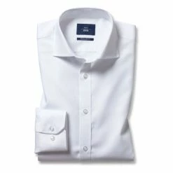Moss Bros White Regular Tailored Fit Single Cuff Dobby Shirt