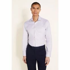 Moss Bros Moss Tailored Fit Grey Single Cuff Dobby Shirt
