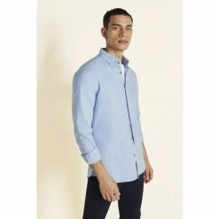 Moss Bros Moss Slim Fit Blue Brushed Shirt