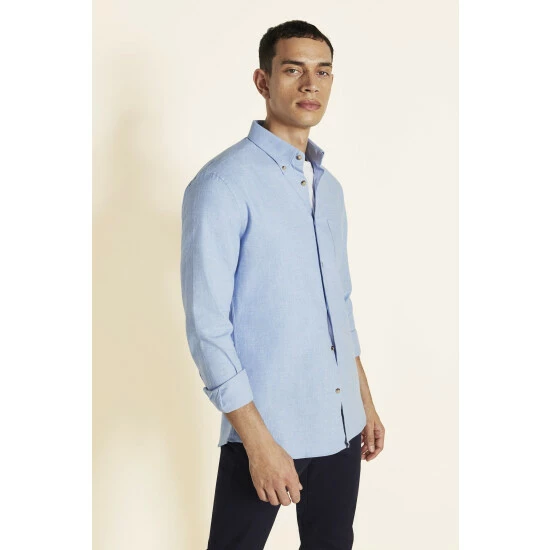 Moss Bros Moss Slim Fit Blue Brushed Shirt 1 Moss Bros Moss Slim Fit Blue Brushed Shirt