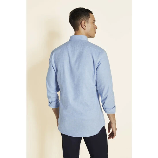 Moss Bros Moss Slim Fit Blue Brushed Shirt 2 Moss Bros Moss Slim Fit Blue Brushed Shirt - Image 2