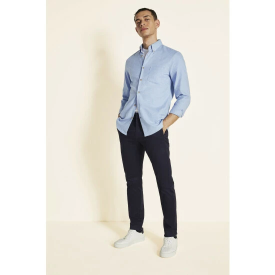 Moss Bros Moss Slim Fit Blue Brushed Shirt 3 Moss Bros Moss Slim Fit Blue Brushed Shirt - Image 3