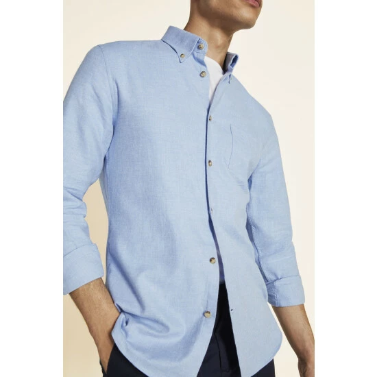 Moss Bros Moss Slim Fit Blue Brushed Shirt 4 Moss Bros Moss Slim Fit Blue Brushed Shirt - Image 4