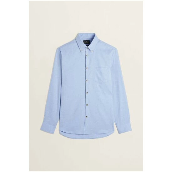 Moss Bros Moss Slim Fit Blue Brushed Shirt 6 Moss Bros Moss Slim Fit Blue Brushed Shirt - Image 6
