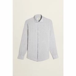 Moss Bros Moss Grey Tailored Fit Grey Long Sleeve Linen Shirt