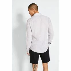 Moss Bros Moss Grey Tailored Fit Grey Long Sleeve Linen Shirt -Moss Bros shop unnamed file 318