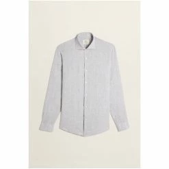 Moss Bros Moss Grey Tailored Fit Grey Long Sleeve Linen Shirt -Moss Bros shop unnamed file 319