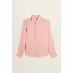 Moss Bros Moss Pink Tailored Fit Long Sleeve Linen Shirt