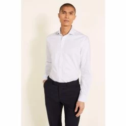 Moss Bros Tailored Fit Sky Blue Single Cuff Twill Stripe Non-Iron Shirt