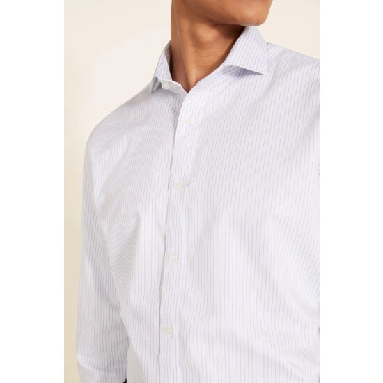 Moss Bros Tailored Fit Sky Blue Single Cuff Twill Stripe Non-Iron Shirt 3 Moss Bros Tailored Fit Sky Blue Single Cuff Twill Stripe Non-Iron Shirt - Image 3