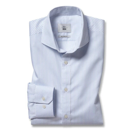 Moss Bros Tailored Fit Sky Blue Single Cuff Twill Stripe Non-Iron Shirt 4 Moss Bros Tailored Fit Sky Blue Single Cuff Twill Stripe Non-Iron Shirt - Image 4