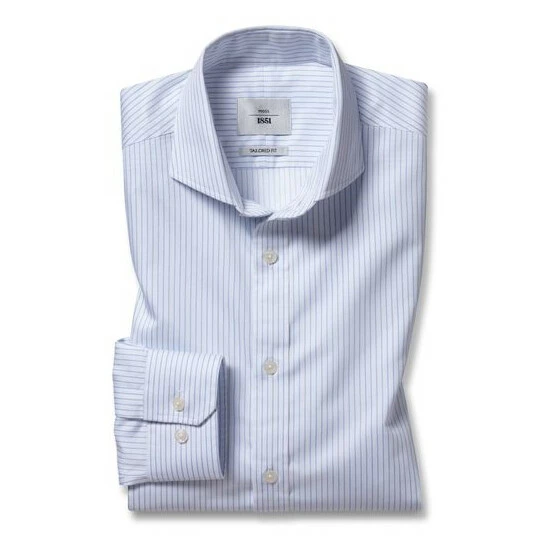 Moss Bros Tailored Fit Sky Blue Single Cuff Twill Stripe Non-Iron Shirt 5 Moss Bros Tailored Fit Sky Blue Single Cuff Twill Stripe Non-Iron Shirt - Image 5