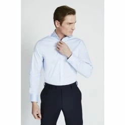 Moss Bros Tailored Fit Sky Blue Twill Stretch Shirt