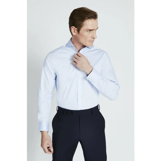 Moss Bros Tailored Fit Sky Blue Twill Stretch Shirt 1 Moss Bros Tailored Fit Sky Blue Twill Stretch Shirt