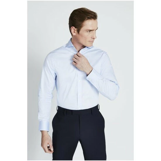 Moss Bros Tailored Fit Sky Blue Twill Stretch Shirt 4 Moss Bros Tailored Fit Sky Blue Twill Stretch Shirt - Image 4