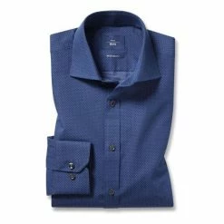Alternative view of Moss Bros Moss Mens Blue Regular Fit Dark Ground Spot Print Single Cuff Shirt
