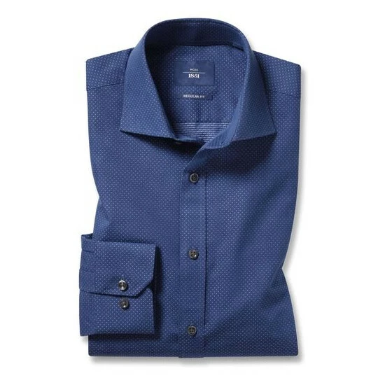 Moss Bros Moss Mens Blue Regular Fit Dark Ground Spot Print Single Cuff Shirt 2 Moss Bros Moss Mens Blue Regular Fit Dark Ground Spot Print Single Cuff Shirt - Image 2