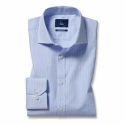Moss Bros Moss Regular Fit Sky Bengal Stripe Shirt