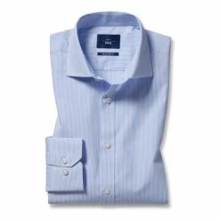 Alternative view of Moss Bros Moss Regular Fit Sky Bengal Stripe Shirt