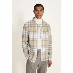 Moss Bros Moss Tailored Fit Neutral Check Overshirt