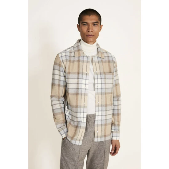 Moss Bros Moss Tailored Fit Neutral Check Overshirt 1 Moss Bros Moss Tailored Fit Neutral Check Overshirt