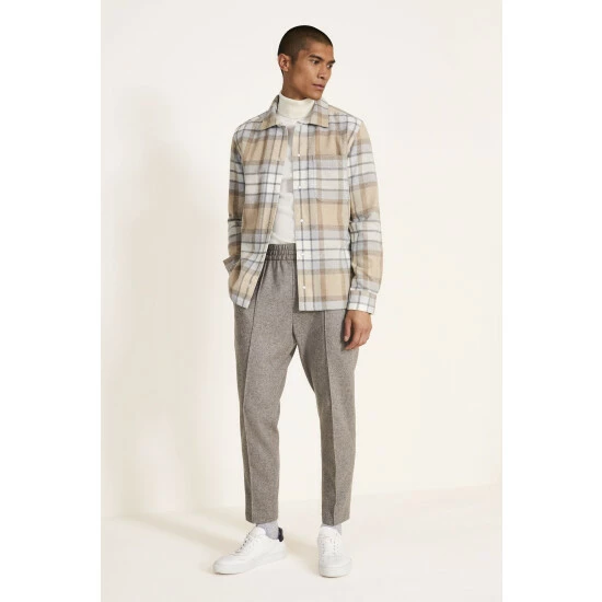 Moss Bros Moss Tailored Fit Neutral Check Overshirt 3 Moss Bros Moss Tailored Fit Neutral Check Overshirt - Image 3