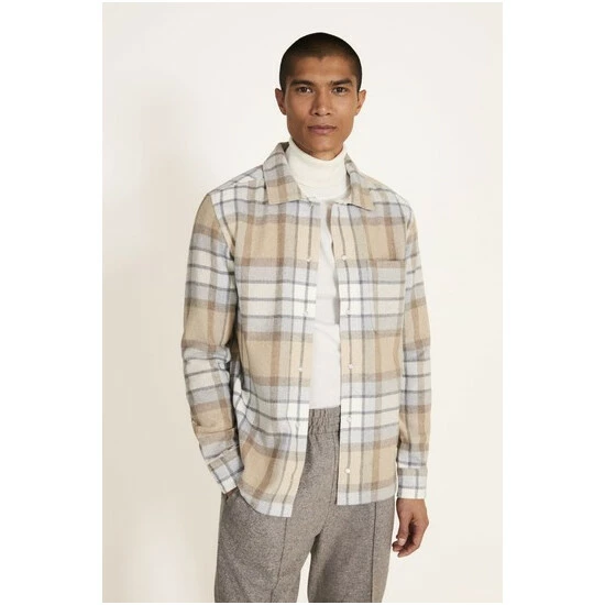 Moss Bros Moss Tailored Fit Neutral Check Overshirt 4 Moss Bros Moss Tailored Fit Neutral Check Overshirt - Image 4