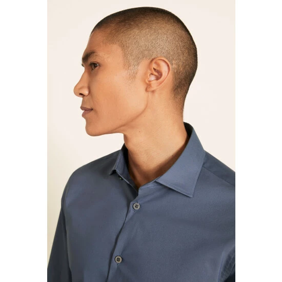 Moss Bros Moss Blue Slim Fit French Navy Stretch Shirt 2 Moss Bros Moss Blue Slim Fit French Navy Stretch Shirt - Image 2