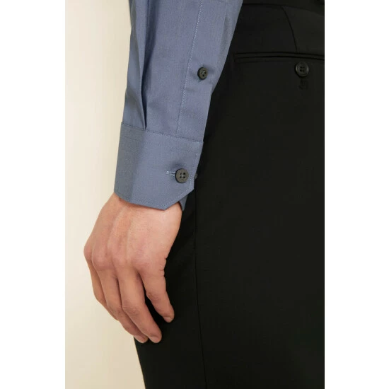 Moss Bros Moss Blue Slim Fit French Navy Stretch Shirt 3 Moss Bros Moss Blue Slim Fit French Navy Stretch Shirt - Image 3