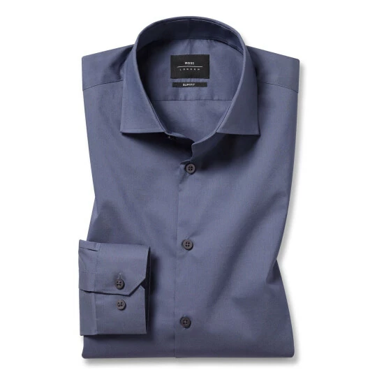 Moss Bros Moss Blue Slim Fit French Navy Stretch Shirt 4 Moss Bros Moss Blue Slim Fit French Navy Stretch Shirt - Image 4